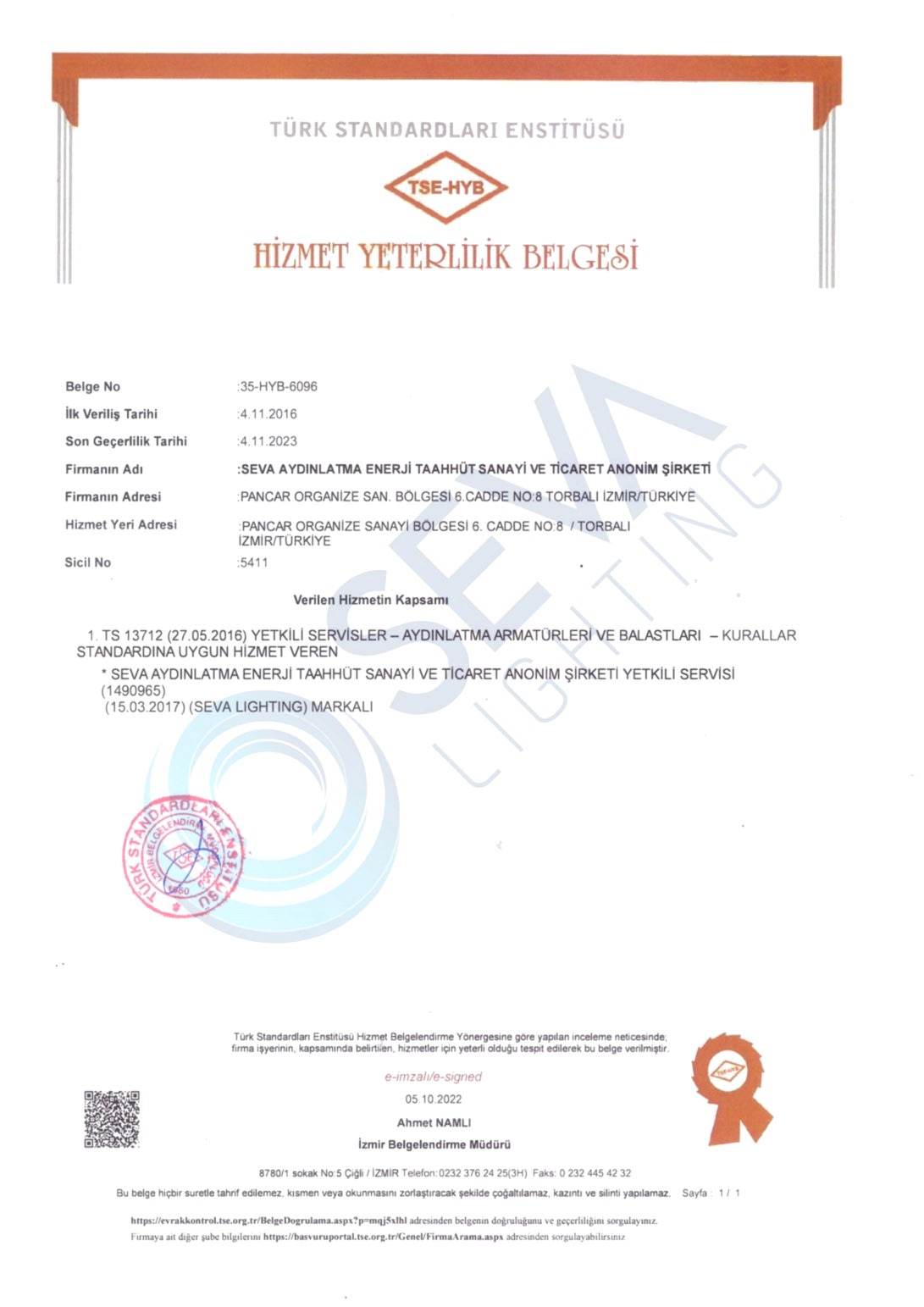 Hizmet Yeterlilik Belgesi 